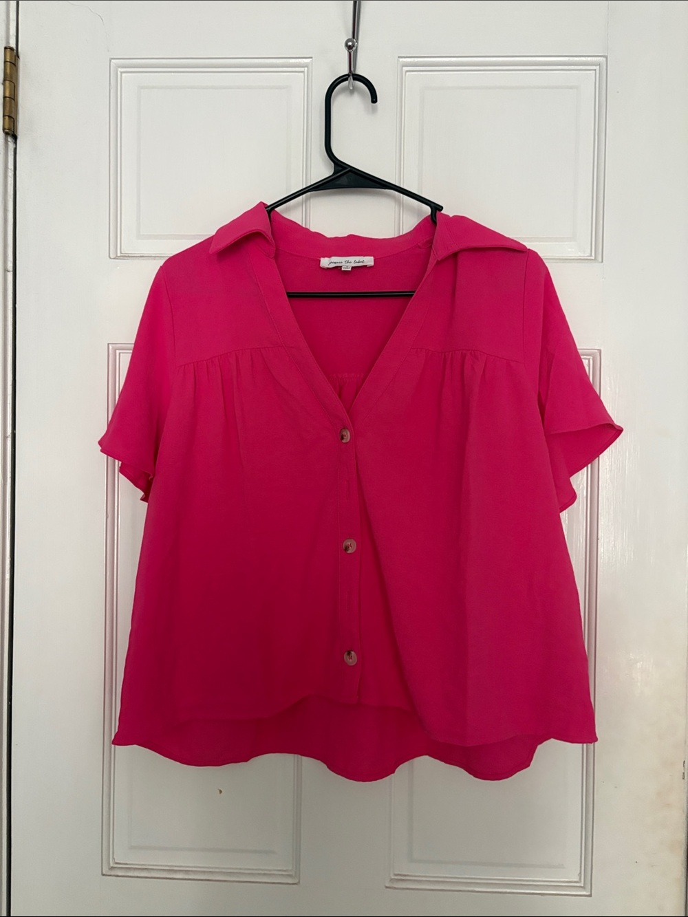 Jacqui E Hot Pink Short-Sleeve Button-Front Blouse